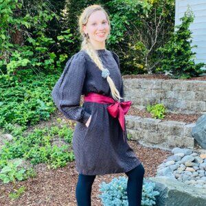 Vintage Silk ALBERT NIPON Zig Zag Stripe Dress, Poet Sleeves Tunic Dress size 8